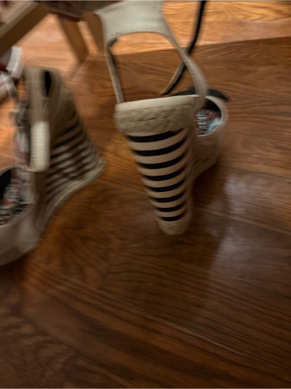 Ed Hardy Cream and Black Striped Espadrille Wedge Sandals - Picture 6 of 10
